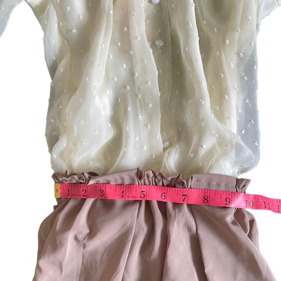 NWT DD&JJ Swiss dot cream and brown off-the-shoulder 3/4 sleeve polka dot dress - Picture 11 of 14